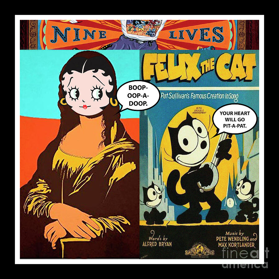 Mona Lisa - Betty Boop - Felix the Cat Print - Mixed Media Record Albums Pop Art Collage Mixed Media by Steven Shaver