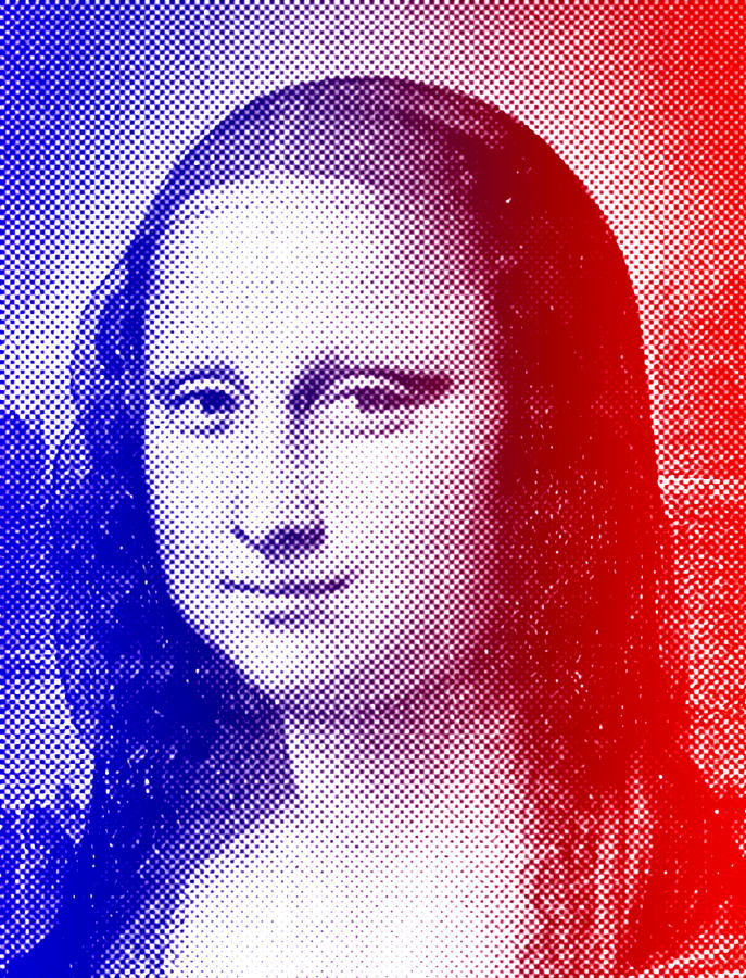 Mona Lisa - blue and red halftone pattern Digital Art by Nicko Prints