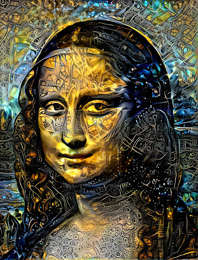 Mona Lisa by Leonardo da Vinci - golden night design  Digital Art by Nicko Prints