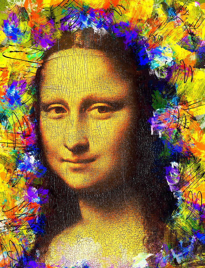 Mona Lisa golden colorful portrait - digital recreation Digital Art by Nicko Prints