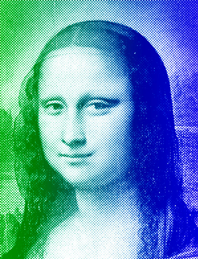 Mona Lisa - green and blue halftone pattern Digital Art by Nicko Prints