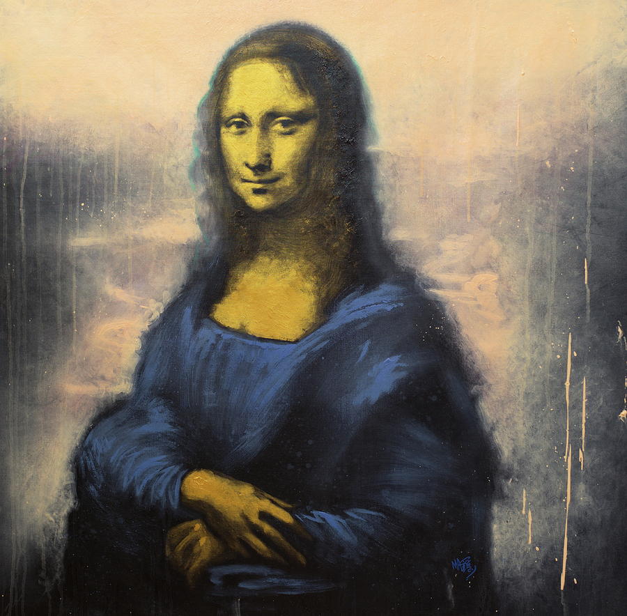 Mona Lisa in Gold and Blue Painting by Michael Andrew Law Cheuk Yui