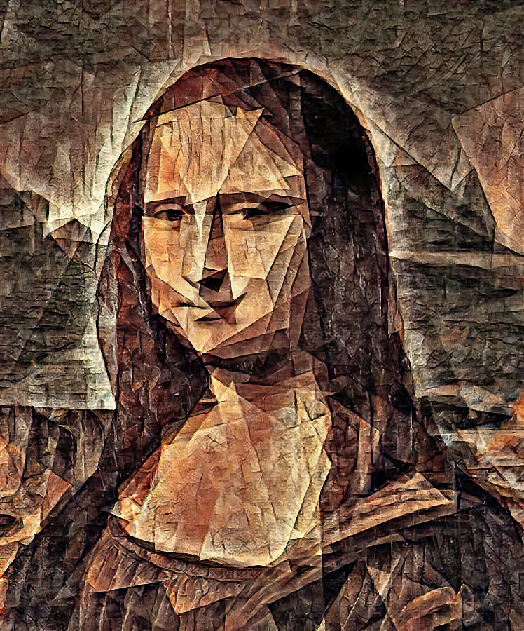 Mona Lisa in the cubist style with big triangular shapes - digital recreation Digital Art by Nicko Prints