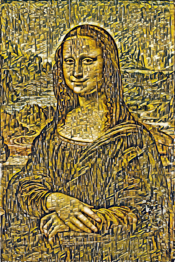 Mona Lisa in the cubist style with small shapes - digital recreation Digital Art by Nicko Prints