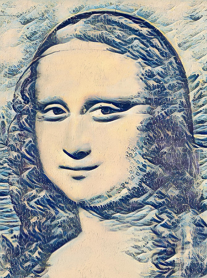 Mona Lisa in the style of the Great Wave off Kanagawa - digital recreation Digital Art by Nicko Prints