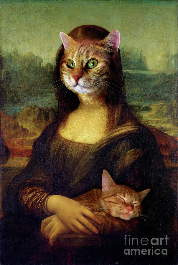 Mona Lisa Orange Cat Mixed Media by Lucie Dumas