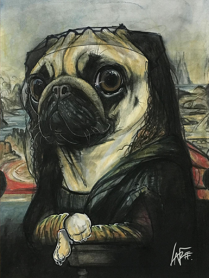 Pug Drawing - Mona Lisa Pug by John LaFree