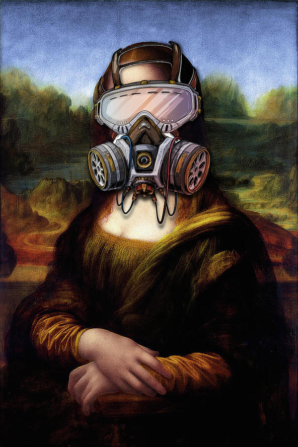 Mona Lisa Stem Punk Steampunk WWII WWI Abnormal Gas Mask Painting by Tony Rubino