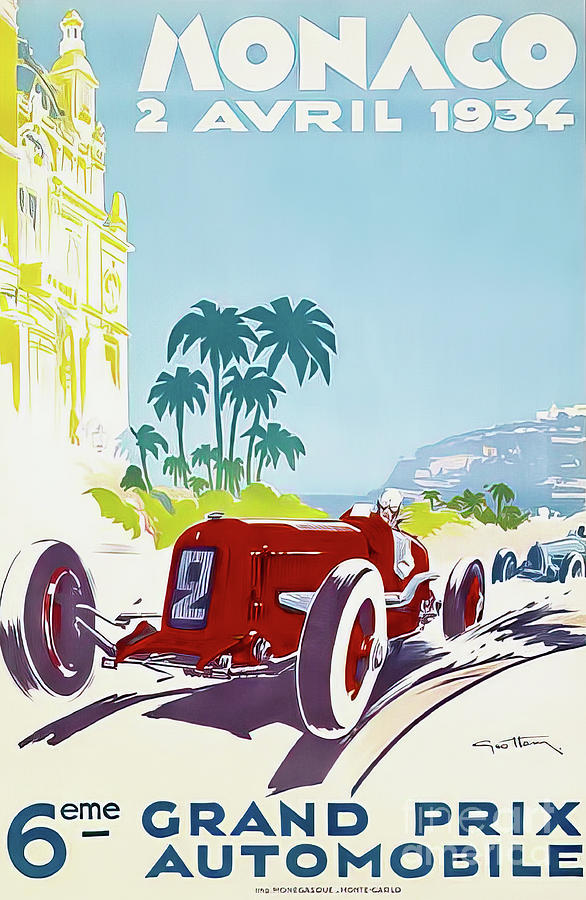 Monaco 1934  Vintage Illustrated Travel Poster Print Framed Canvas painting 