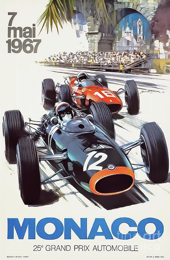 Monaco 1967 Grand Prix Drawing by M G Whittingham