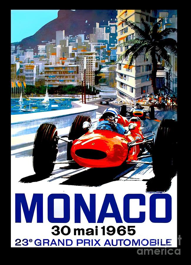 MONACO GRAND PRIX Vintage Auto Racing Print Painting by Roberts Mason