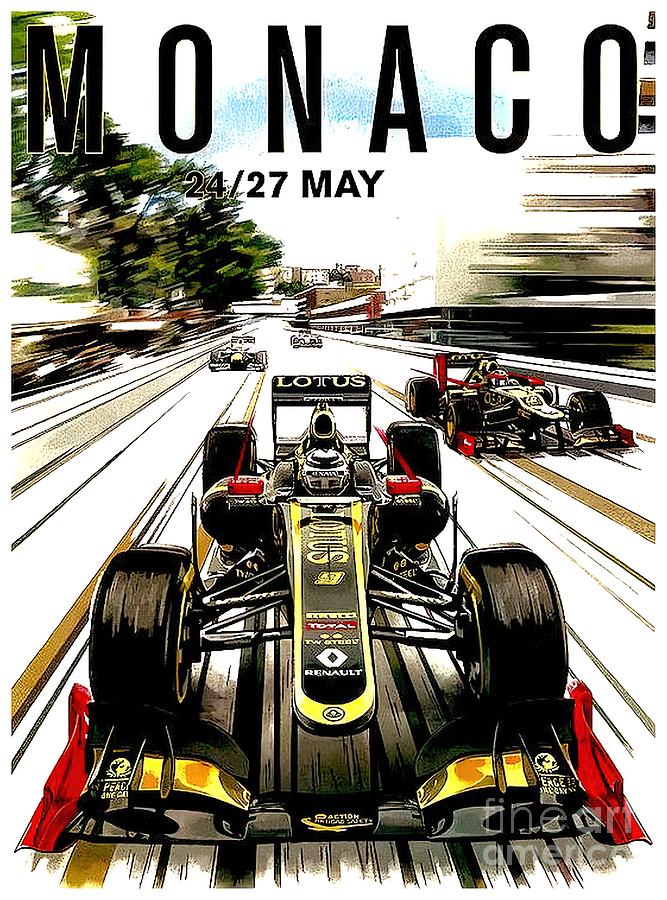 Monaco Vintage Grand Prix Auto Racing Print Painting By Evans Morgan 