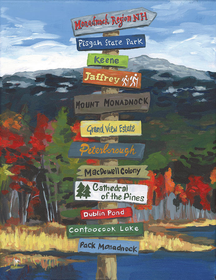 New Hampshire Painting - Monadnock Area Sign Post by Gisele D Thompson