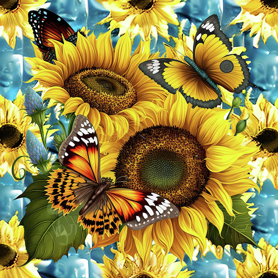 Monarch Butterflies Sunflowers Digital Art by Debra Miller
