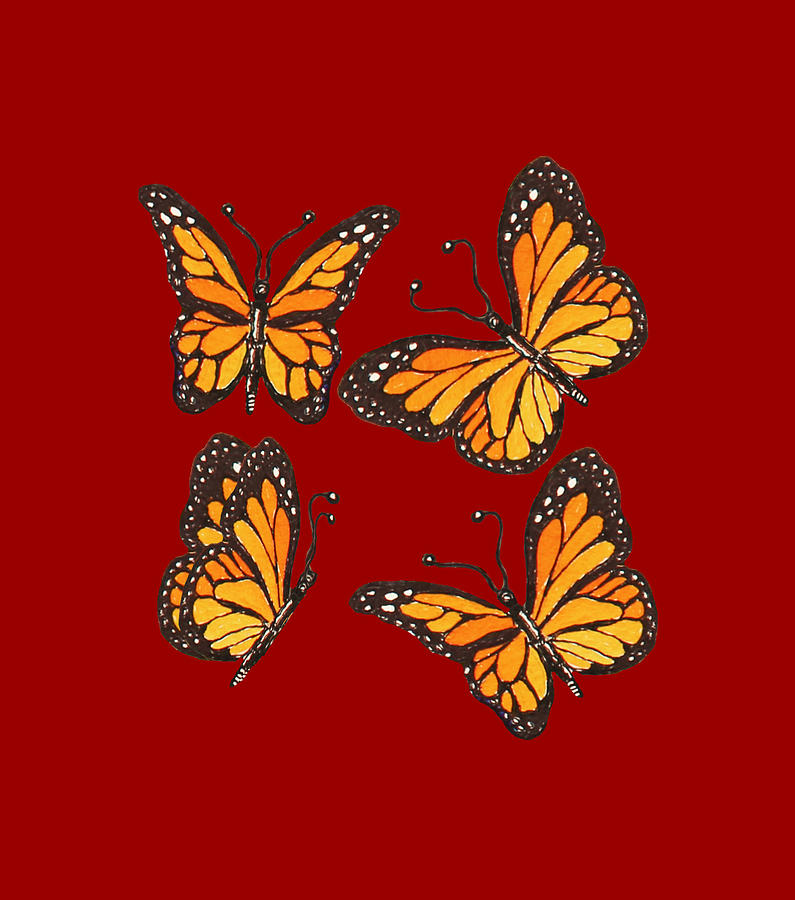 Monarch Butterflies Watercolor Art On Red Painting by Irina Sztukowski