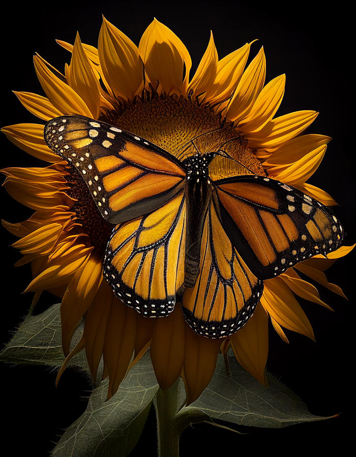 Monarch Butterfly and Sunflower Digital Art by Jennifer Hotai