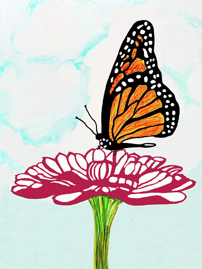 Monarch Butterfly On Flower Head Landscape Painting by Deborah League