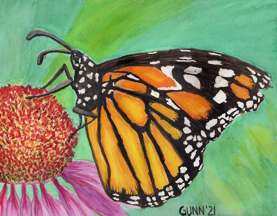 Monarch Butterfly on Flower Painting by Katrina Gunn
