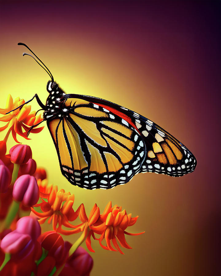 Monarch Butterfly On Milkweed Flower Digital Art