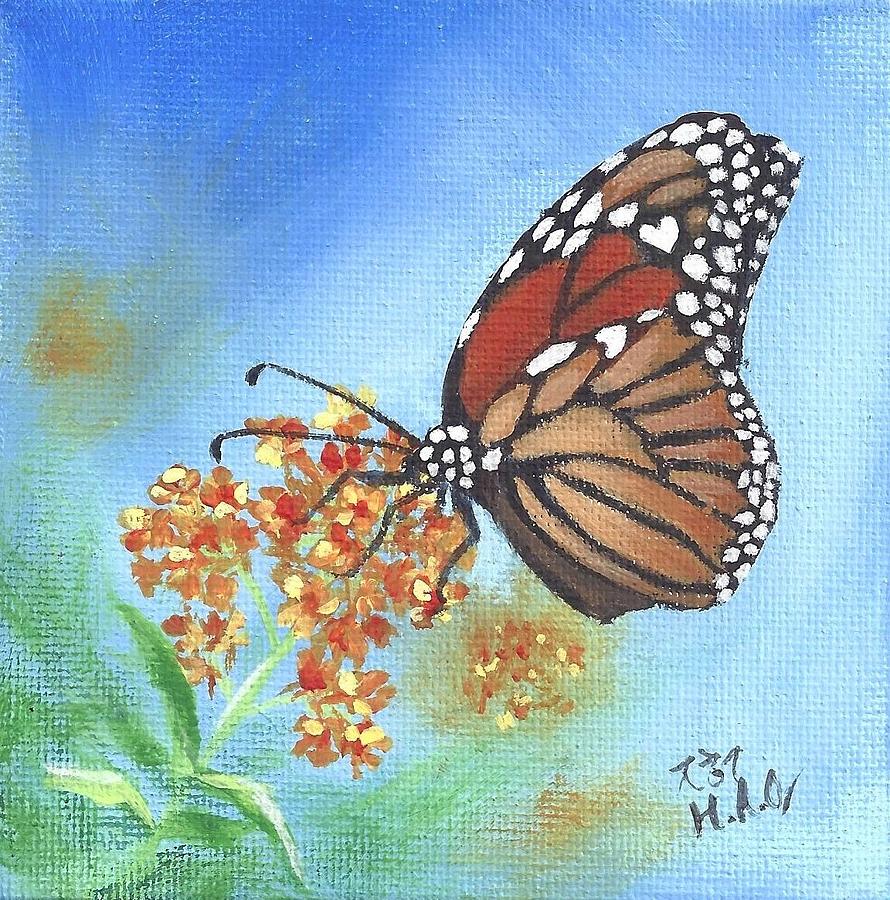 Monarch Butterfly on Milkweed Painting by Helian Cornwell