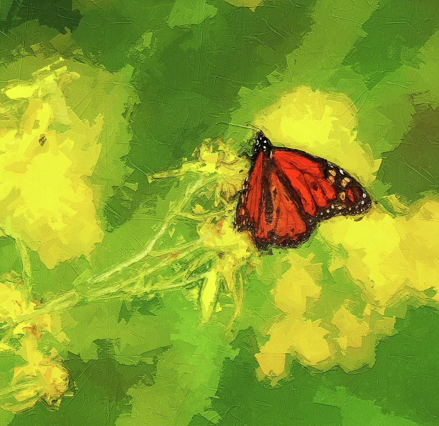 Monarch Butterfly On Yellow Flowers Painting by Dan Sproul