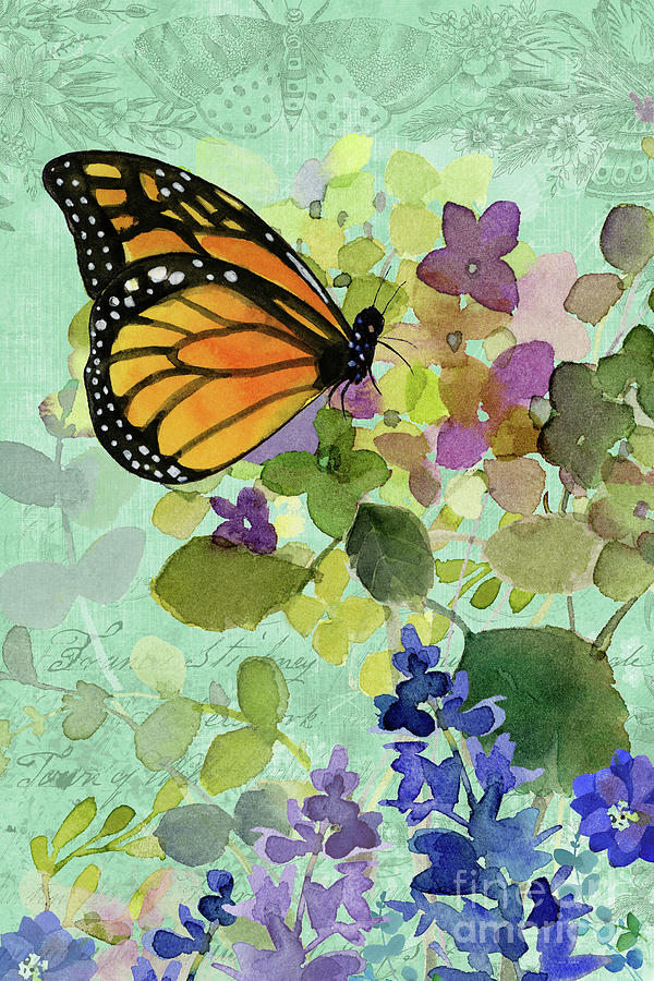 Monarch Butterfly with Hydrangeas Painting by Sue Zipkin