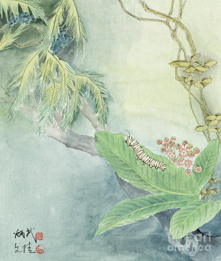 Monarch Caterpillar Painting by Yan Bingwu and Yang Wenqing