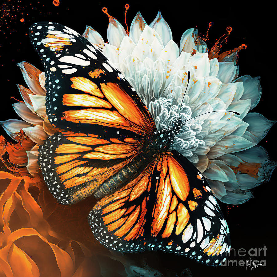 Monarch Butterfly Painting - Monarch Dahlia Explosion by Tina LeCour