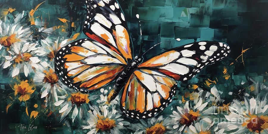 Monarch In The Daises Painting by Tina LeCour
