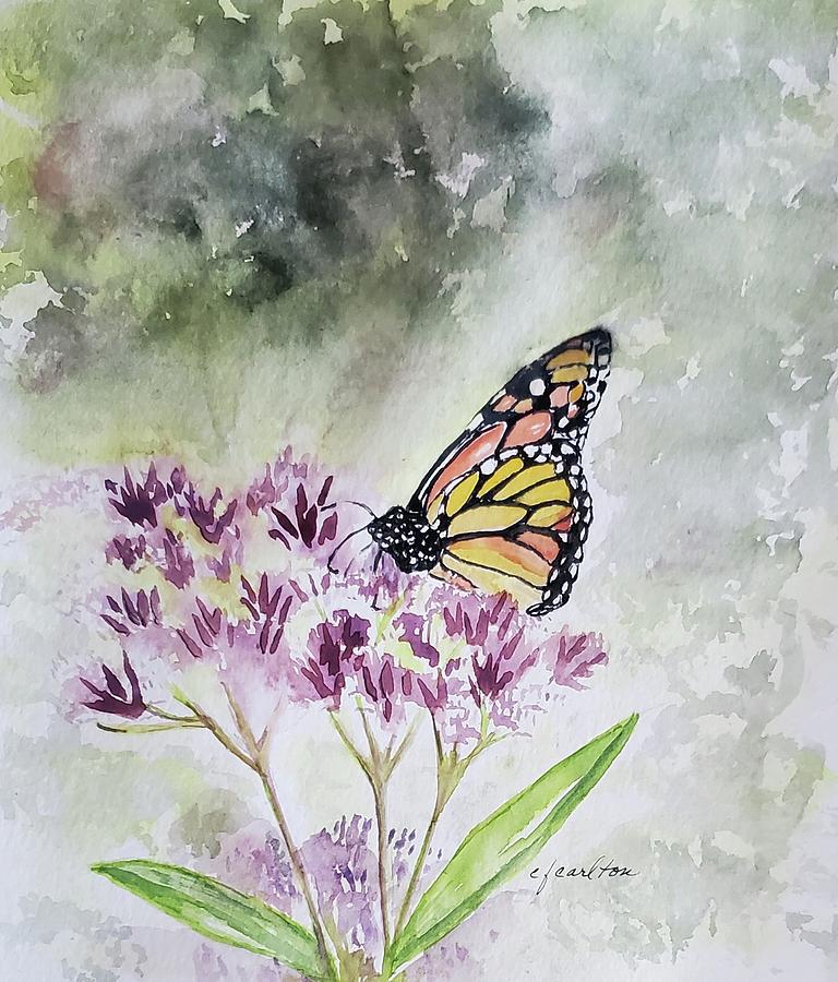 Monarch on Purple Painting by Claudette Carlton