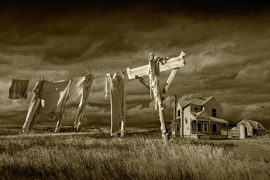 Monday Morning Wash on the Clothesline in Sepia Tone Photograph by Randall Nyhof