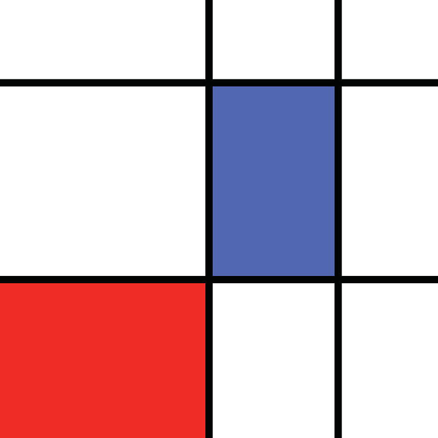 Mondrian Pattern 4 - Minimal Colorful Geometric Pattern - Red, Blue Digital Art