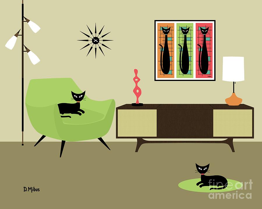 Mondrian Style Black Cats Digital Art by Donna Mibus