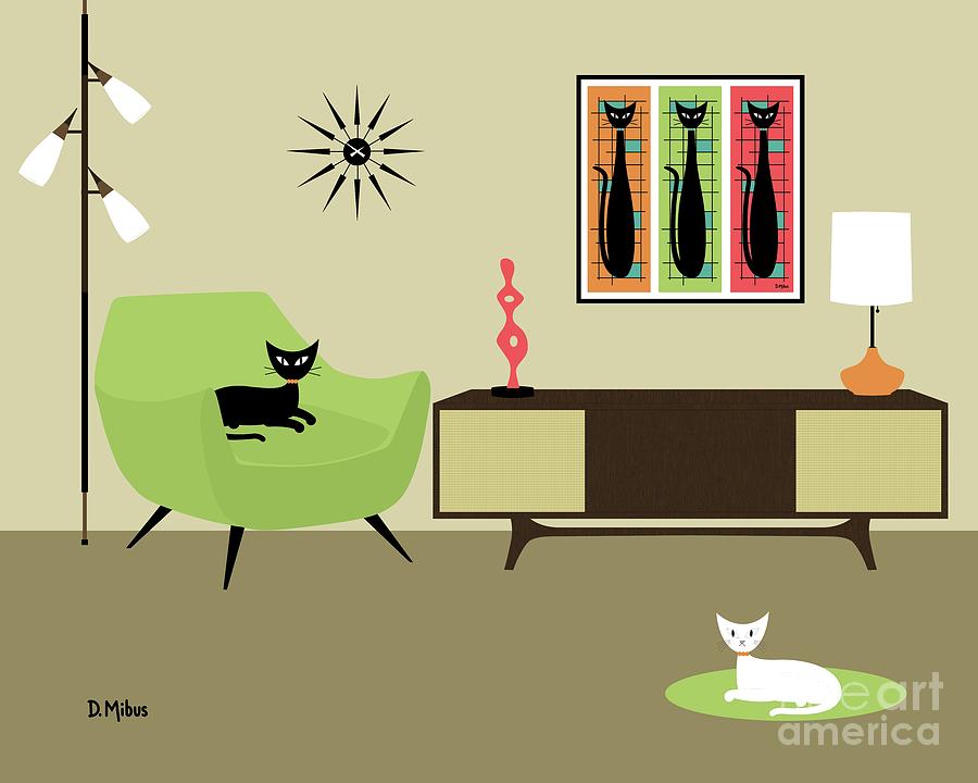 Mondrian Style Cats  Digital Art by Donna Mibus