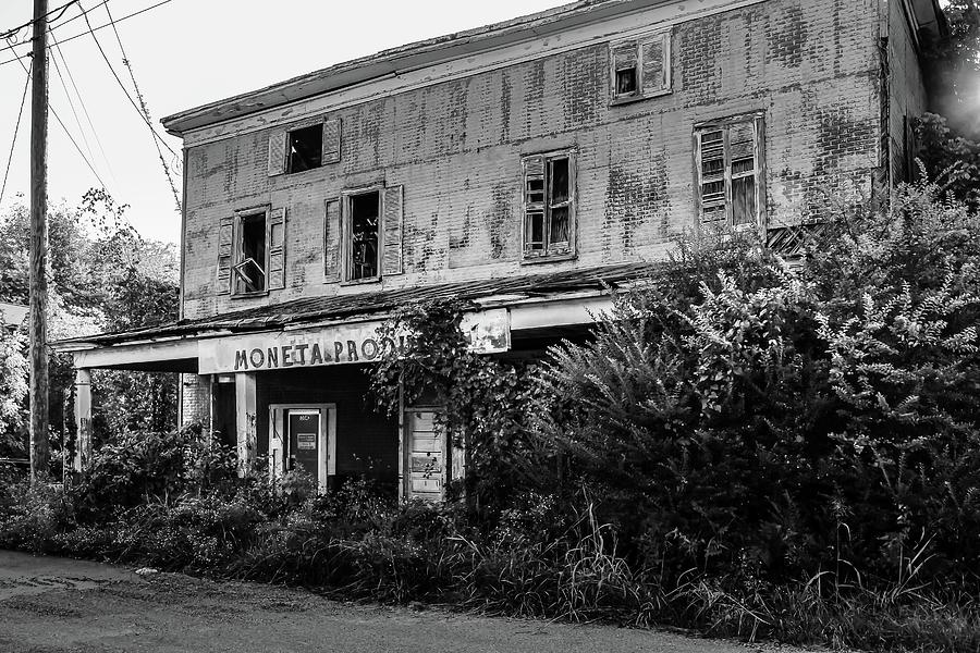 Moneta Produce Building - black and white Photograph by Deb Beausoleil