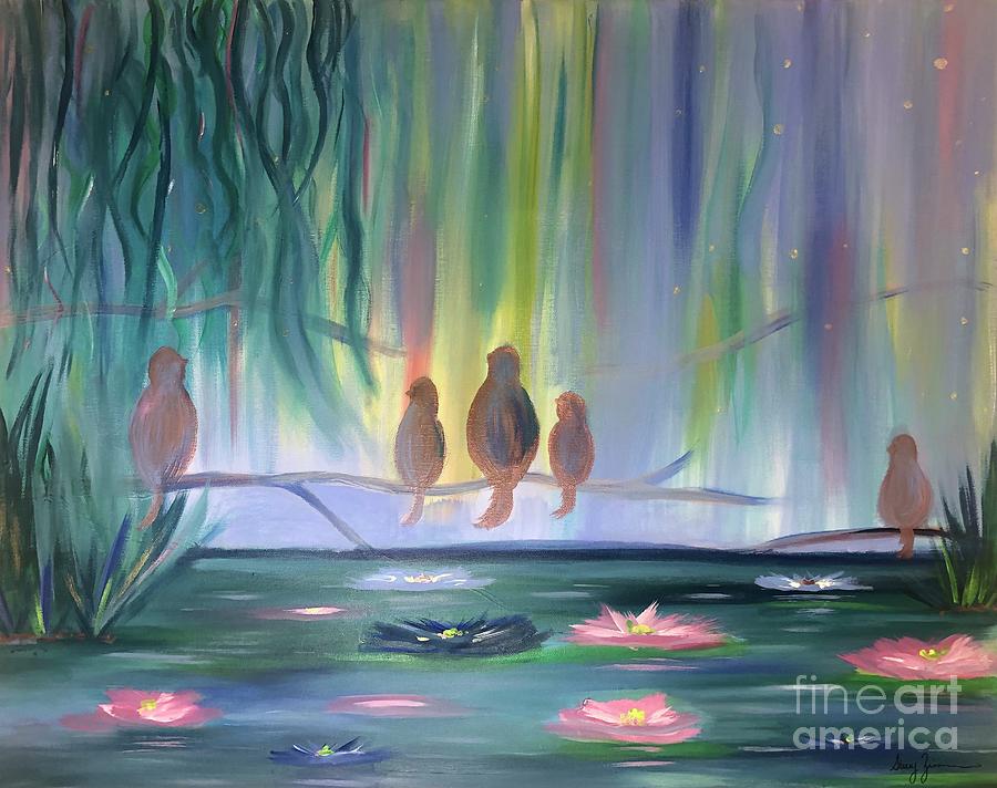 Monets Birds Painting by Stacey Zimmerman