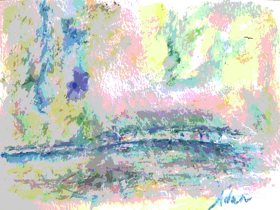 Monets Garden April Rain in Giverny Watercolor v1 Digital Digital Art by Felipe Adan Lerma