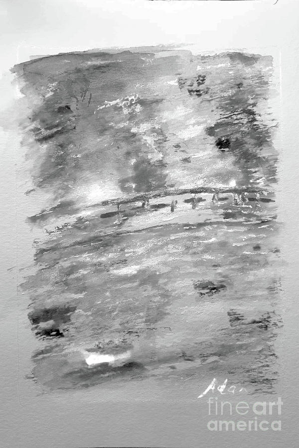 Monets Garden April Rain in Giverny Watercolor v2 Black and White Digital Art Painting by Felipe Adan Lerma