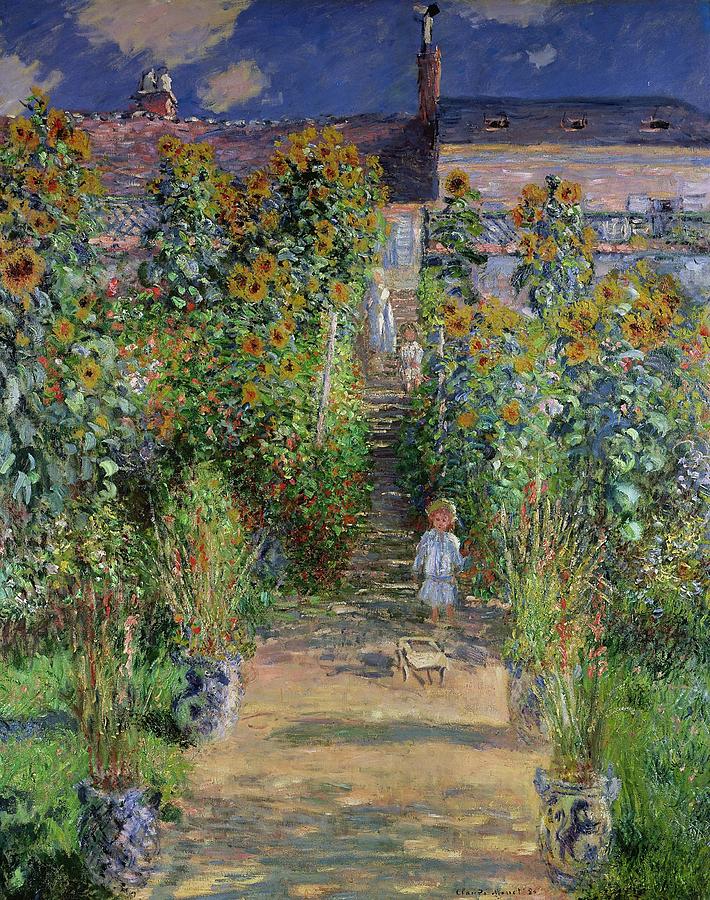 Claude Monet Painting -  Monets garden at Vetheuil #2 by Claude Monet