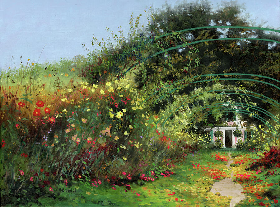 Monets Garden Trellis Painting by Cecilia Brendel