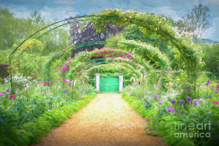 Monets Rose Arches at Giverny, France, Painterly Photograph by Liesl Walsh
