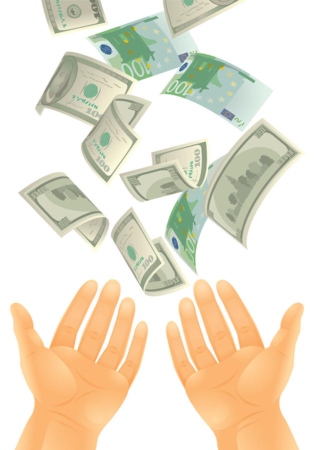 Money Falling Into The Hands Drawing by Sveta Demidoff