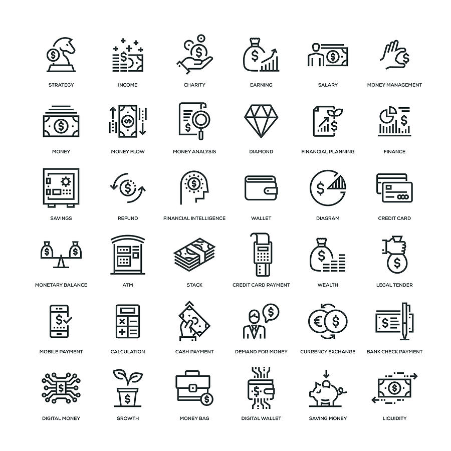 Money Icon Set Drawing by Enis Aksoy