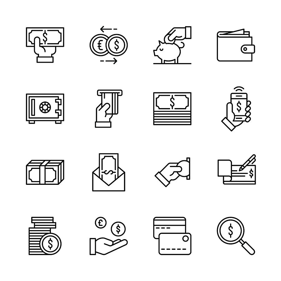 Money icons - Line Drawing by TongSur