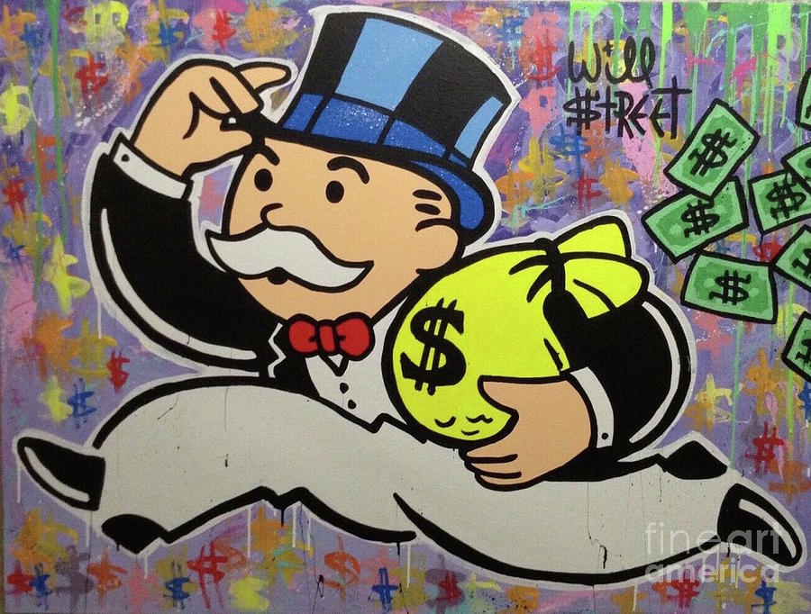 Hermes Monopoly Holding Up Colorful Cash - Alec Monopoly - Eden