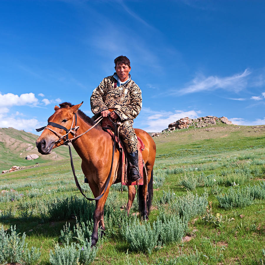 Mongolian horseback rider Photograph by Hadynyah