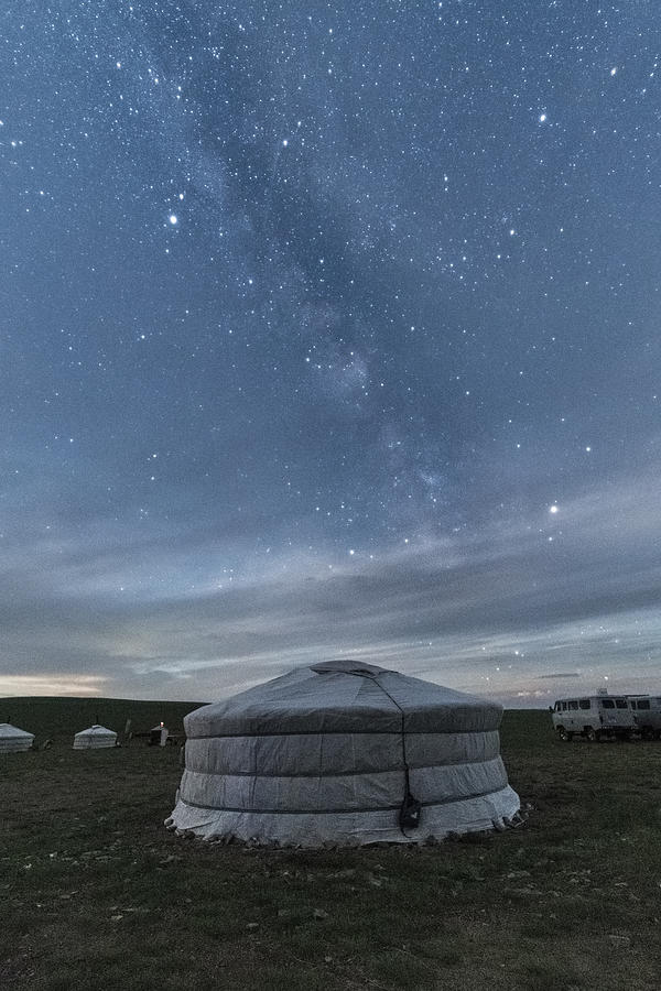 Mongolian nomadic traditional gers under the Milky Way. Middle Gobi province, Mongolia. Photograph by Francesco Vaninetti Photo
