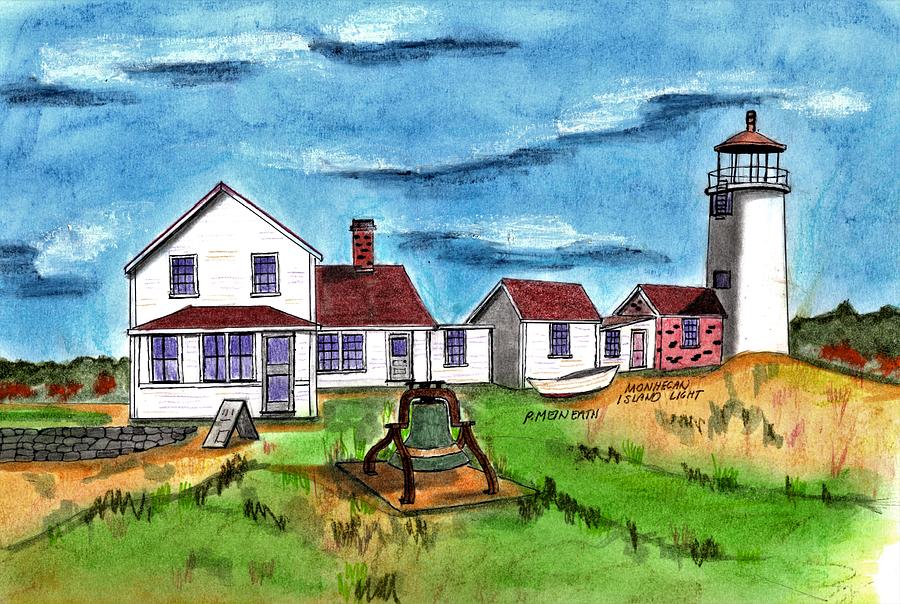 Monhegan Island Light House Drawing by Paul Meinerth