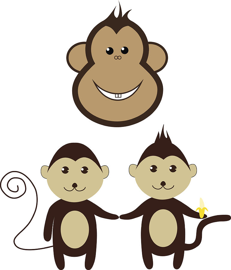 Monkey Cartoon Friend Set Smile Vector Design Drawing by Sanhom