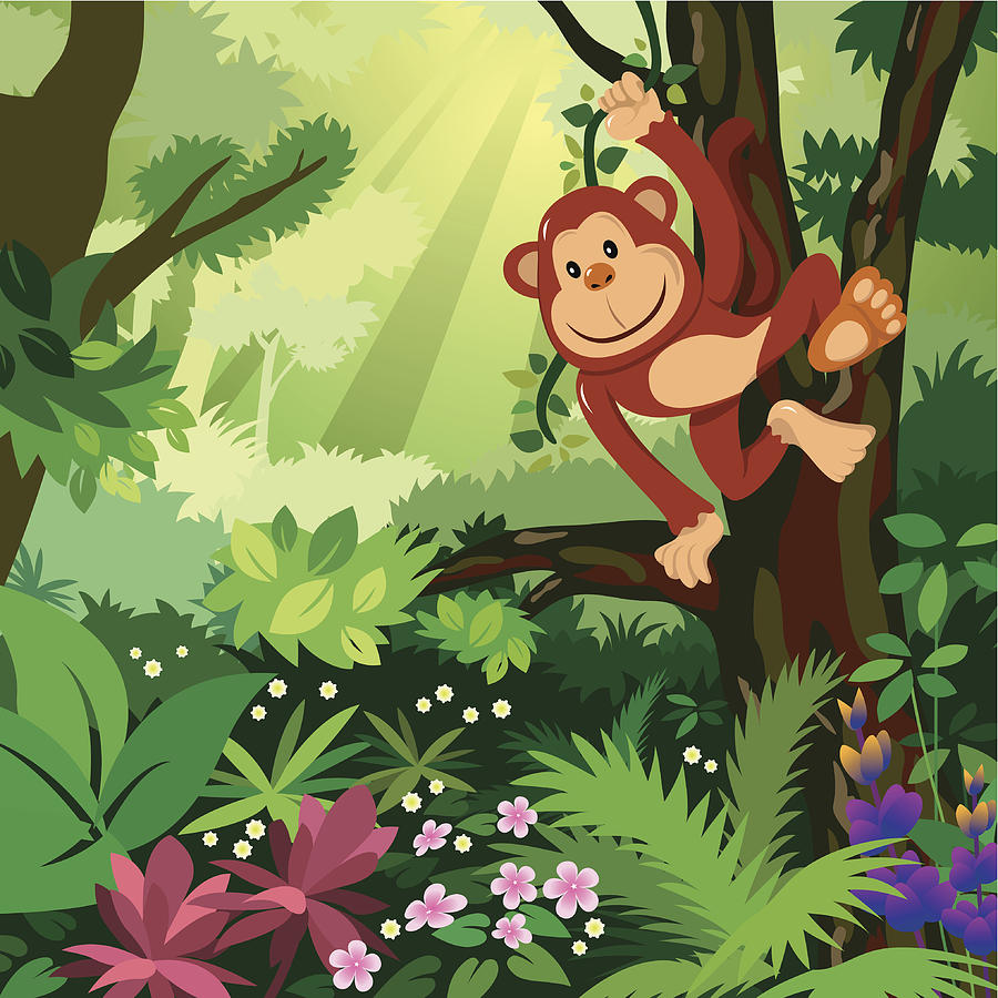 Monkey in the Forest Drawing by Exxorian